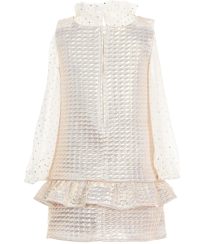 Pippa & Julie Little Girls Blair Sleeveless Brocade Jumper Dress & Long-Sleeve Pindotted Top