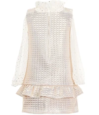 Pippa & Julie Little Girls Blair Sleeveless Brocade Jumper Dress & Long-Sleeve Pindotted Top