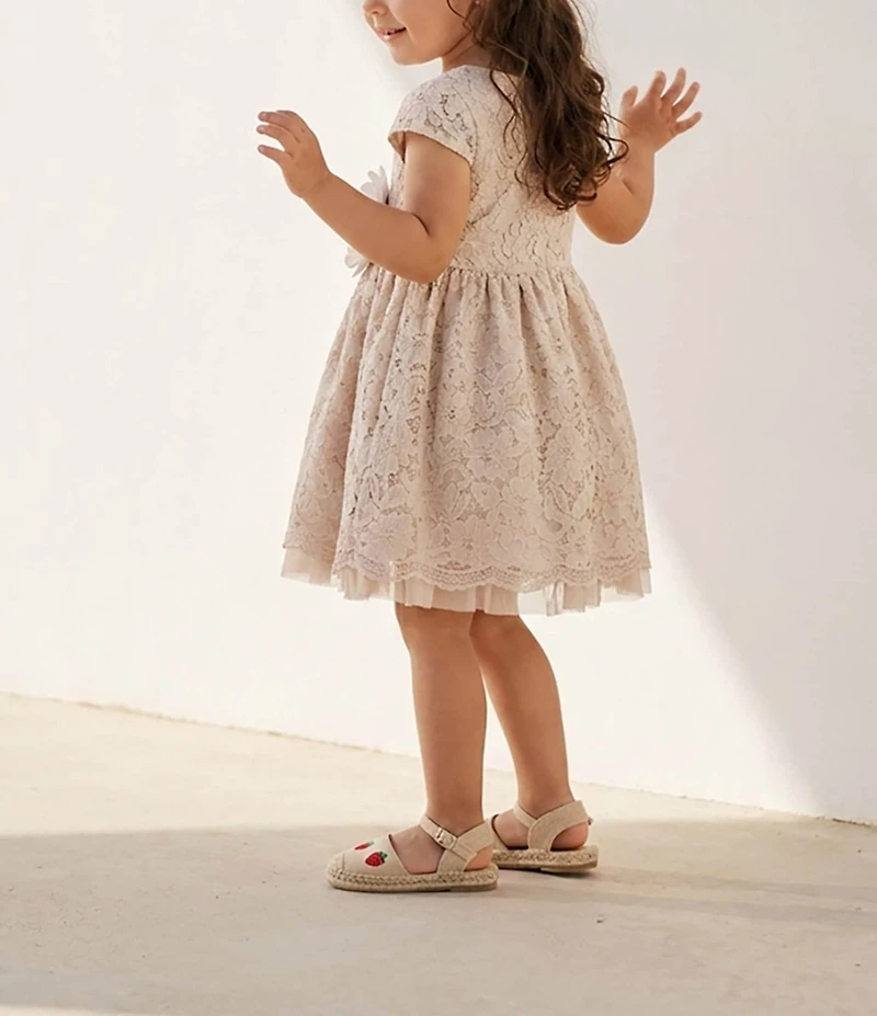 Pippa & Julie Little Girls Bryce Short Sleeve Floral Detail Lace Dress