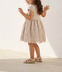 Pippa & Julie Little Girls Bryce Short Sleeve Floral Detail Lace Dress