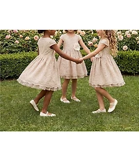 Pippa & Julie Little Girls Bryce Short Sleeve Floral Detail Lace Dress