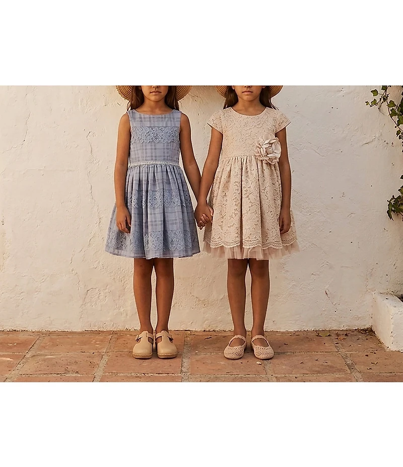 Pippa & Julie Little Girls Bryce Short Sleeve Floral Detail Lace Dress