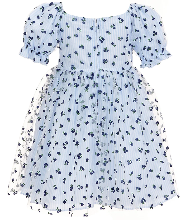 Pippa & Julie Little Girls Emilia Puffed-Sleeve Floral/Striped Empire-Waist Dress