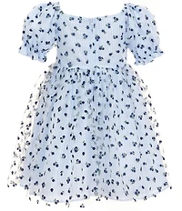 Pippa & Julie Little Girls Emilia Puffed-Sleeve Floral/Striped Empire-Waist Dress