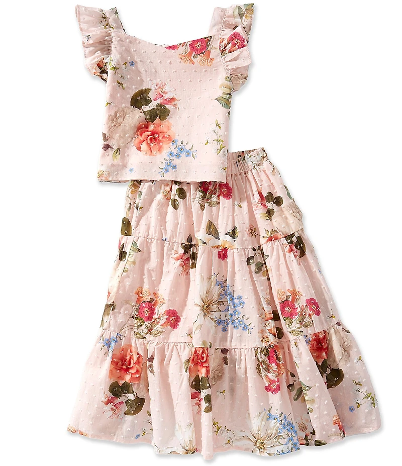 Pippa & Julie Little Girls Floral/Clip-Dot Top & Matching Skirt Set