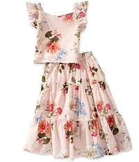 Pippa & Julie Little Girls Floral/Clip-Dot Top & Matching Skirt Set