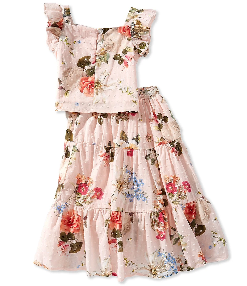 Pippa & Julie Little Girls Floral/Clip-Dot Top & Matching Skirt Set