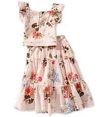 Pippa & Julie Little Girls Floral/Clip-Dot Top & Matching Skirt Set