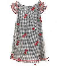 Pippa & Julie Little Girls Flutter Sleeve Gingham-Printed/Cherry-Embroidered-Mesh-Overlay Dress