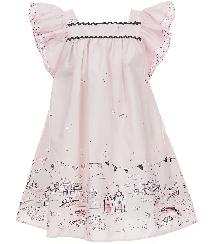 Pippa & Julie Little Girls Flutter-Sleeve Lara Border-Printed Dress