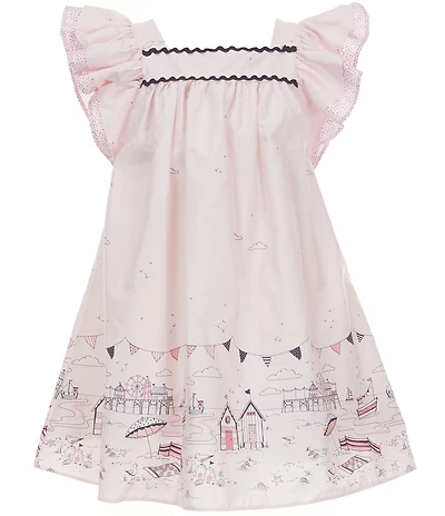 Pippa & Julie Little Girls Flutter-Sleeve Lara Border-Printed Dress