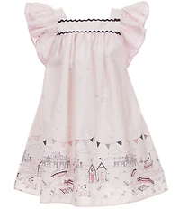 Pippa & Julie Little Girls Flutter-Sleeve Lara Border-Printed Dress