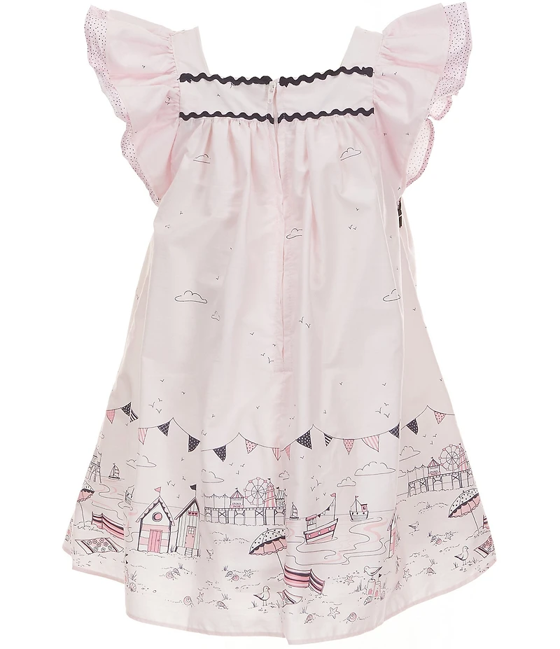 Pippa & Julie Little Girls Flutter-Sleeve Lara Border-Printed Dress