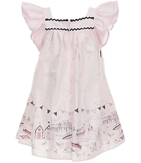 Pippa & Julie Little Girls Flutter-Sleeve Lara Border-Printed Dress