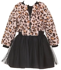 Pippa & Julie Little Girls Long-Sleeve Leopard-Printed Bomber Jacket & Sleeveless Tutu-Skirted Dress Set