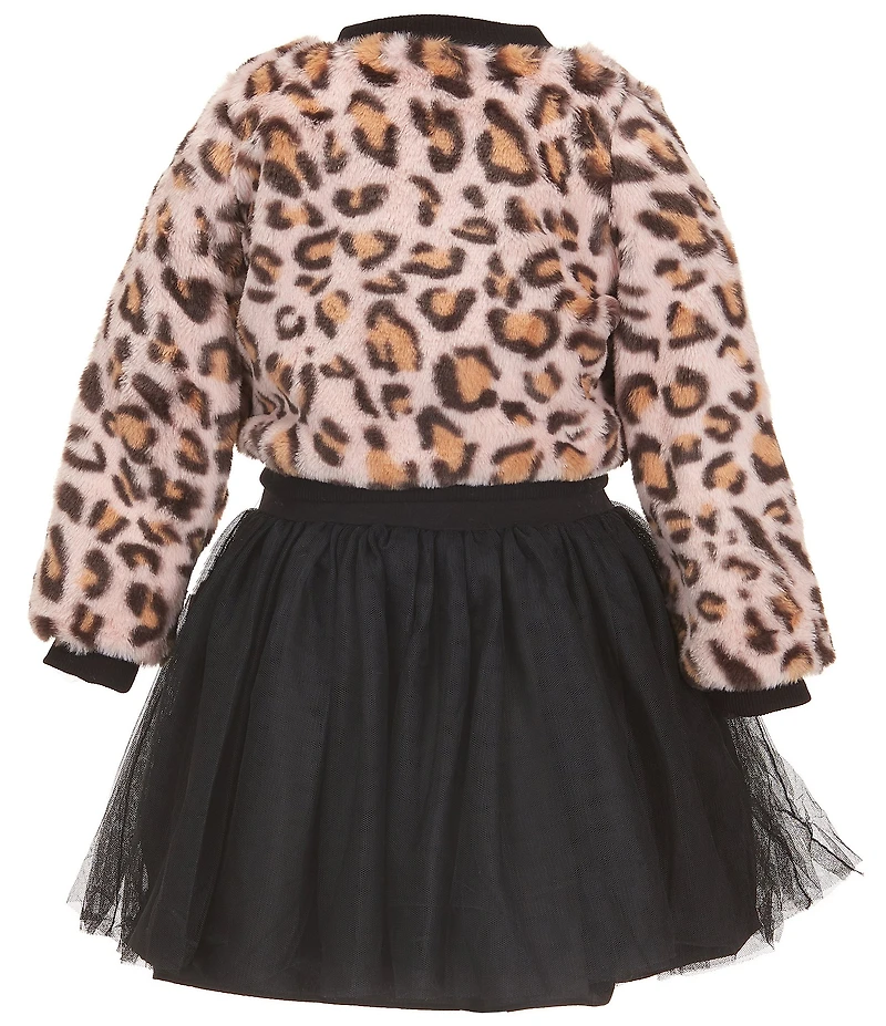 Pippa & Julie Little Girls Long-Sleeve Leopard-Printed Bomber Jacket & Sleeveless Tutu-Skirted Dress Set