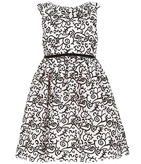 Pippa & Julie Little Girls Long-Sleeve Velvet Shrug & Flocked-Scroll-Patterned Fit-And-Flare Dress