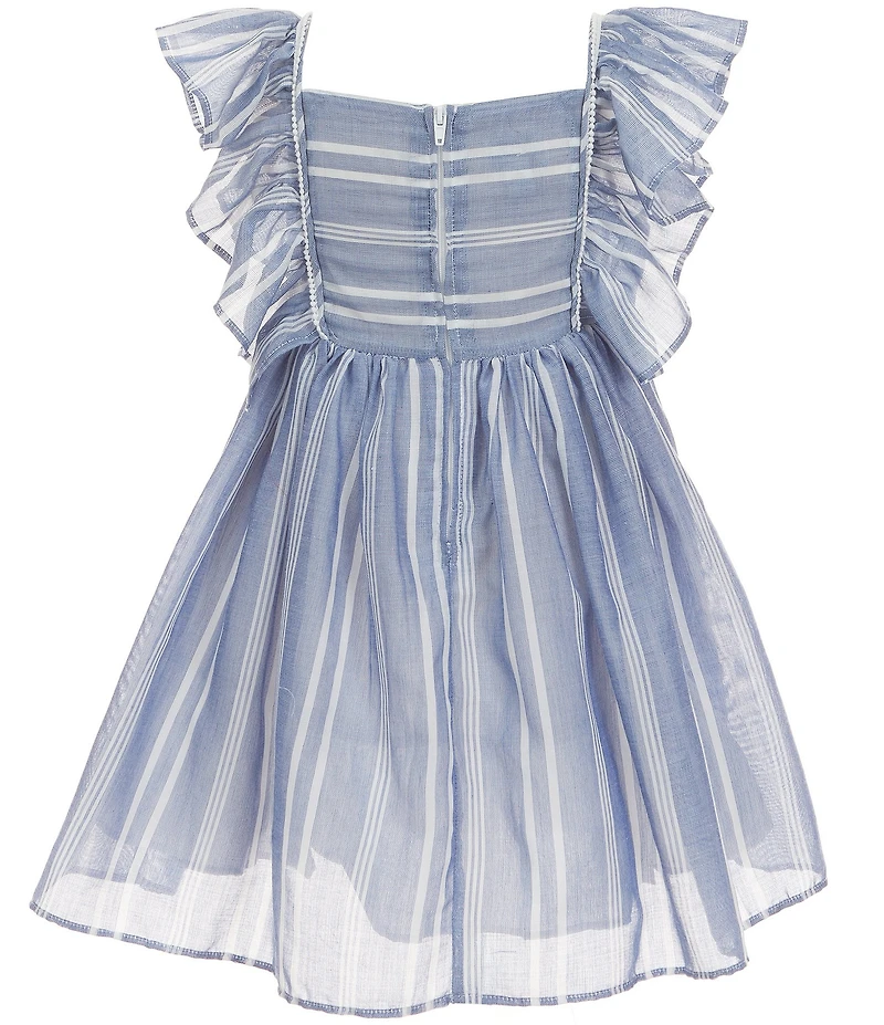 Pippa & Julie Little Girls Ruffle Sleeves Terrie Chambray Stripe Dress