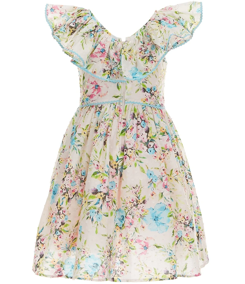 Pippa & Julie Little Girls Short Puff Sleeve Floral Print Ashley Dress