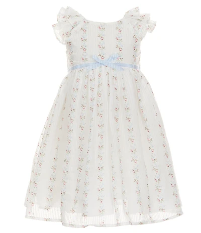 Pippa & Julie Little Girls Short Sleeve Lacey Floral Stripe Dress