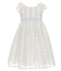 Pippa & Julie Little Girls Short Sleeve Lacey Floral Stripe Dress