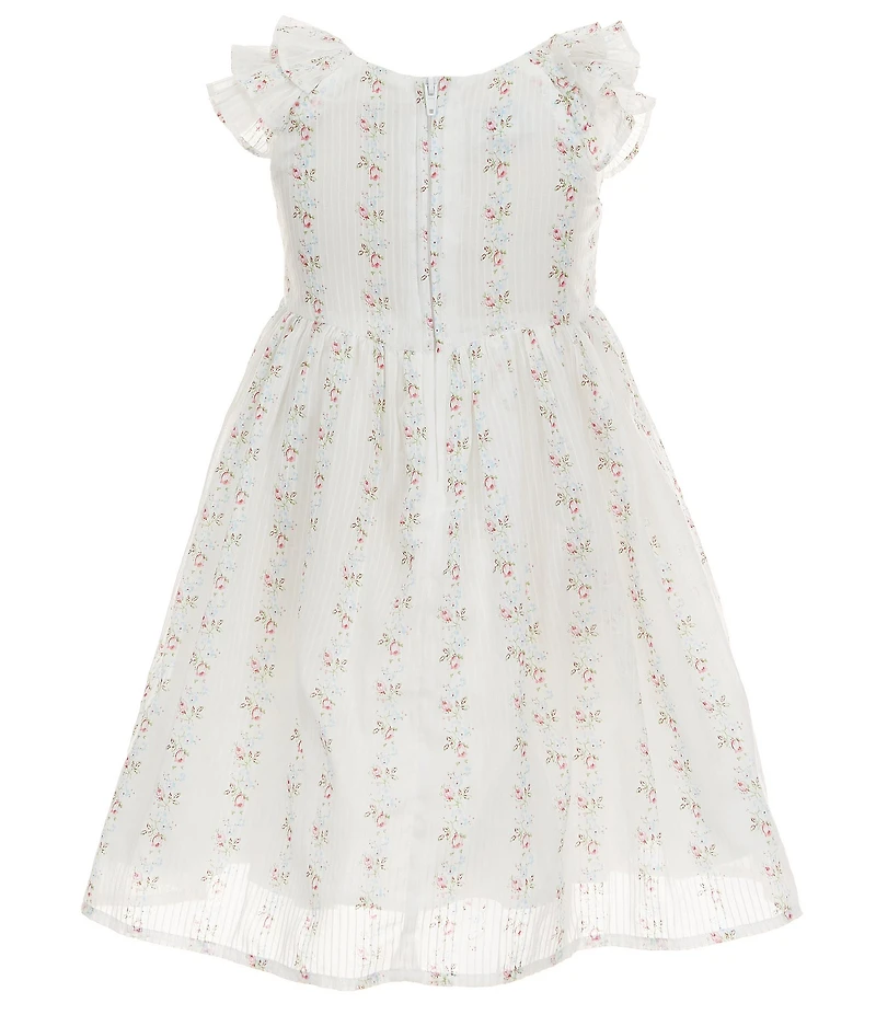 Pippa & Julie Little Girls Short Sleeve Lacey Floral Stripe Dress