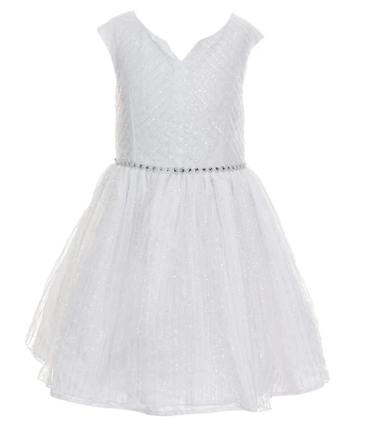 Pippa & Julie Little Girls Short Sleeve Sylvia Shiny V-Neck Dress