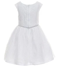 Pippa & Julie Little Girls Short Sleeve Sylvia Shiny V-Neck Dress