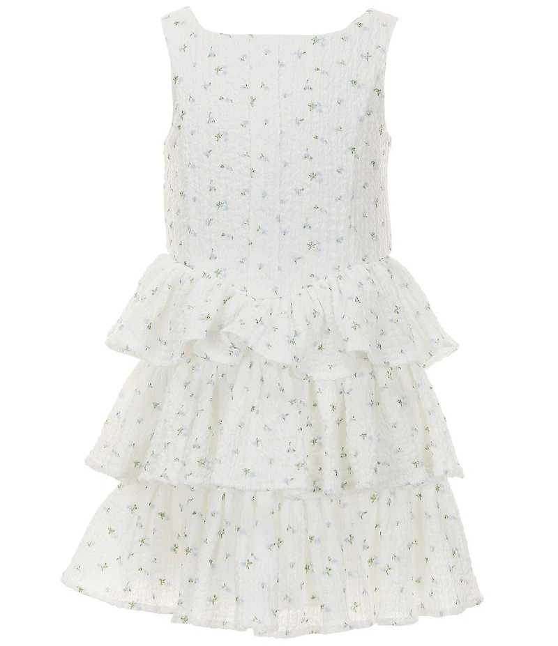 Pippa & Julie Little Girls Sleeveless Alex Pucker Floral Print Gauze Tiered Dress