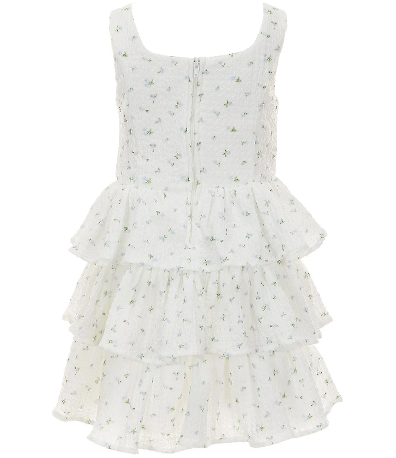 Pippa & Julie Little Girls Sleeveless Alex Pucker Floral Print Gauze Tiered Dress