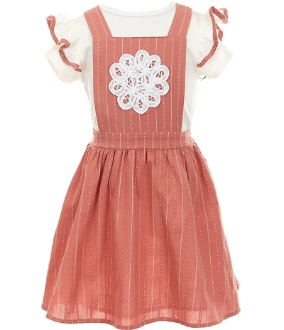 Pippa & Julie Little Girls Sleeveless Lynn Striped Jumper Dress & Ruffe-Trimmed Tunic Top Set