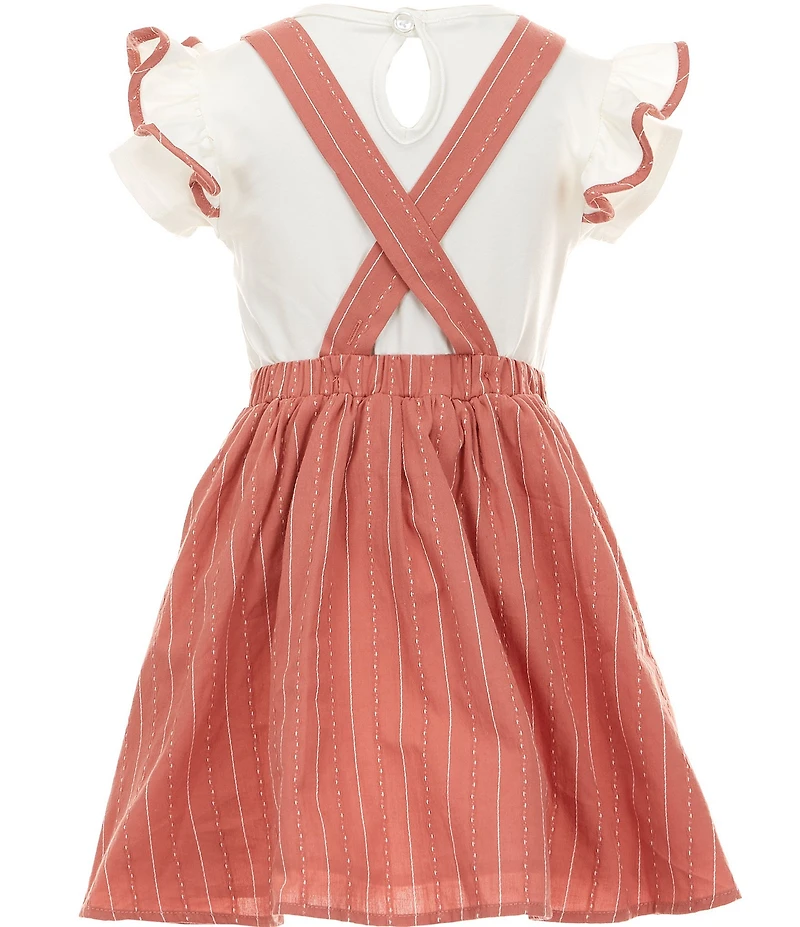 Pippa & Julie Little Girls Sleeveless Lynn Striped Jumper Dress & Ruffe-Trimmed Tunic Top Set