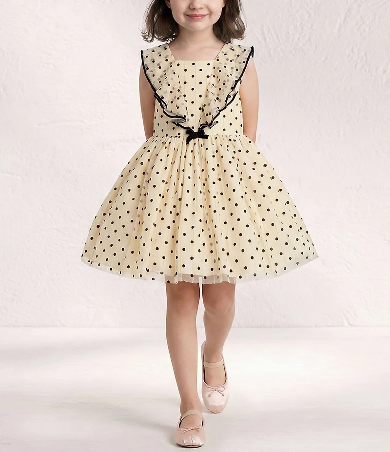 Pippa & Julie Little Girls Sleeveless Polka Dot Ruffle Bodice Dress