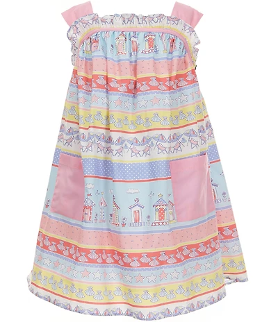 Pippa & Julie Little Girls Sleeveless Square Neck Mixed-Media Beach-Print Dress