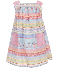 Pippa & Julie Little Girls Sleeveless Square Neck Mixed-Media Beach-Print Dress