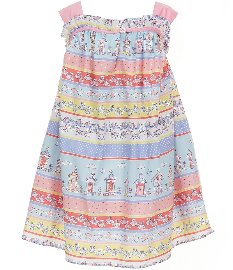 Pippa & Julie Little Girls Sleeveless Square Neck Mixed-Media Beach-Print Dress