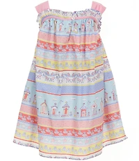 Pippa & Julie Little Girls Sleeveless Square Neck Mixed-Media Beach-Print Dress