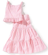 Pippa & Julie Little Girls Vera Gingham Sleeveless Ruffle Hem Top & Tiered Maxi Skirt Set