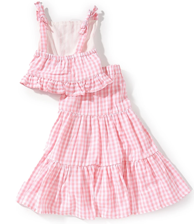 Pippa & Julie Little Girls Vera Gingham Sleeveless Ruffle Hem Top & Tiered Maxi Skirt Set