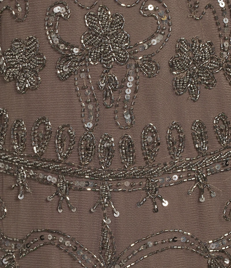 Pisarro Nights Mesh 3/4 Sleeve Beaded Column Gown