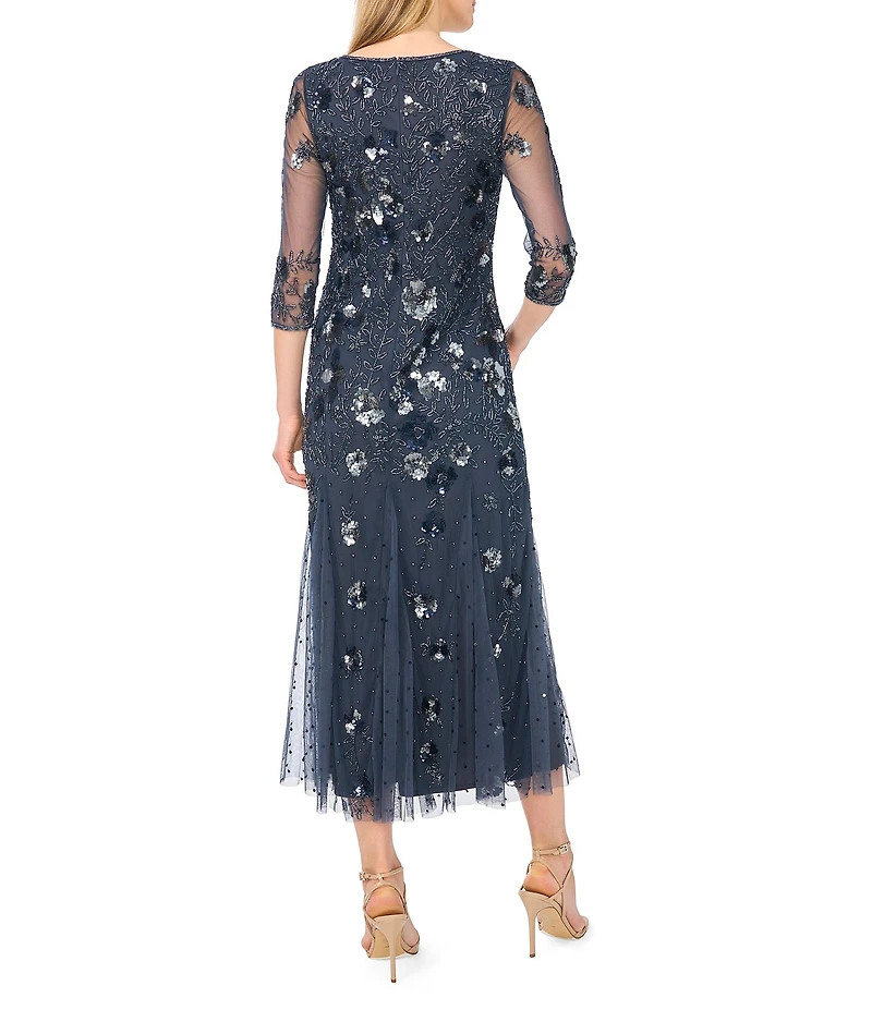 Pisarro Nights 3/4 Sleeve Beaded Midi Gown