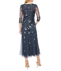 Pisarro Nights 3/4 Sleeve Beaded Midi Gown