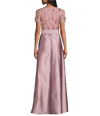 Pisarro Nights Beaded Boat Neck Short Sleeve Taffeta Skirt Ball Gown