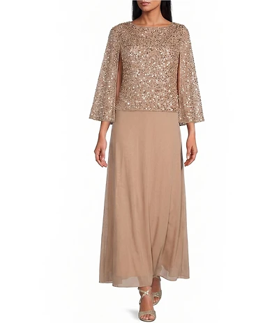 Pisarro Nights Beaded Capelet 3/4 Sleeves Dress
