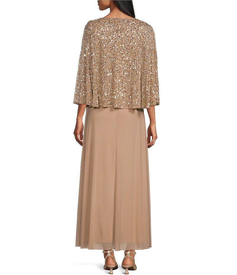 Pisarro Nights Beaded Capelet 3/4 Sleeves Dress