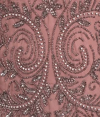 Pisarro Nights Beaded Illusion Boat Neck 3/4 Sleeve A-Line Dress