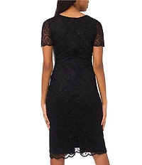 Pisarro Nights Beaded Mesh Crew Neck Cap Sleeve Midi Dress