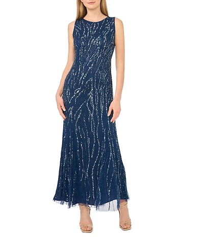 Pisarro Nights Beaded Mesh Long Dress