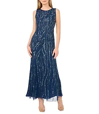 Pisarro Nights Beaded Mesh Long Dress