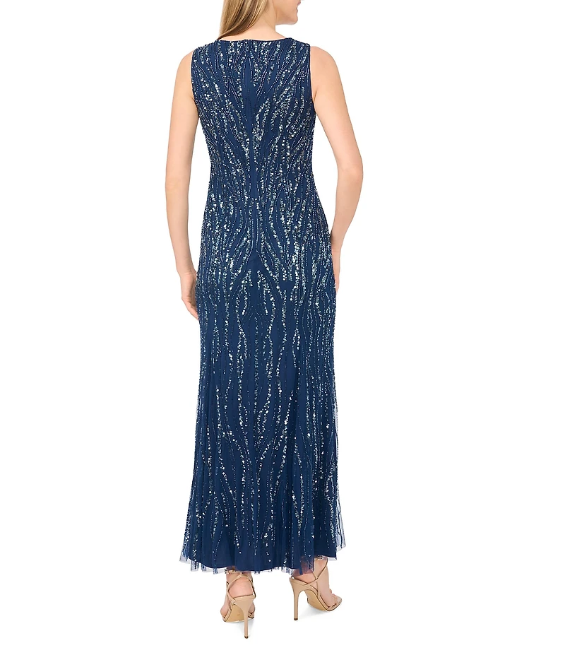 Pisarro Nights Beaded Mesh Long Dress